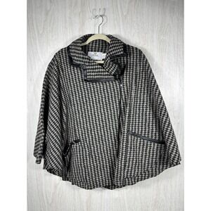 Janska Houndstooth Poncho Cape One Size Leather Trim Oversized Boho Chic Wrap